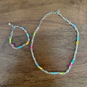 Kendra Scott Gold Toned Colorful Chain Necklace and Bracelet Set